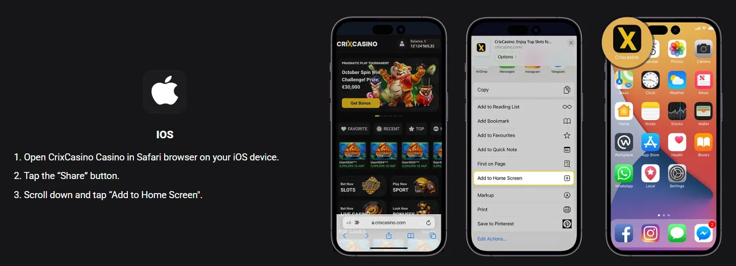 CrixCasino iOS installatie