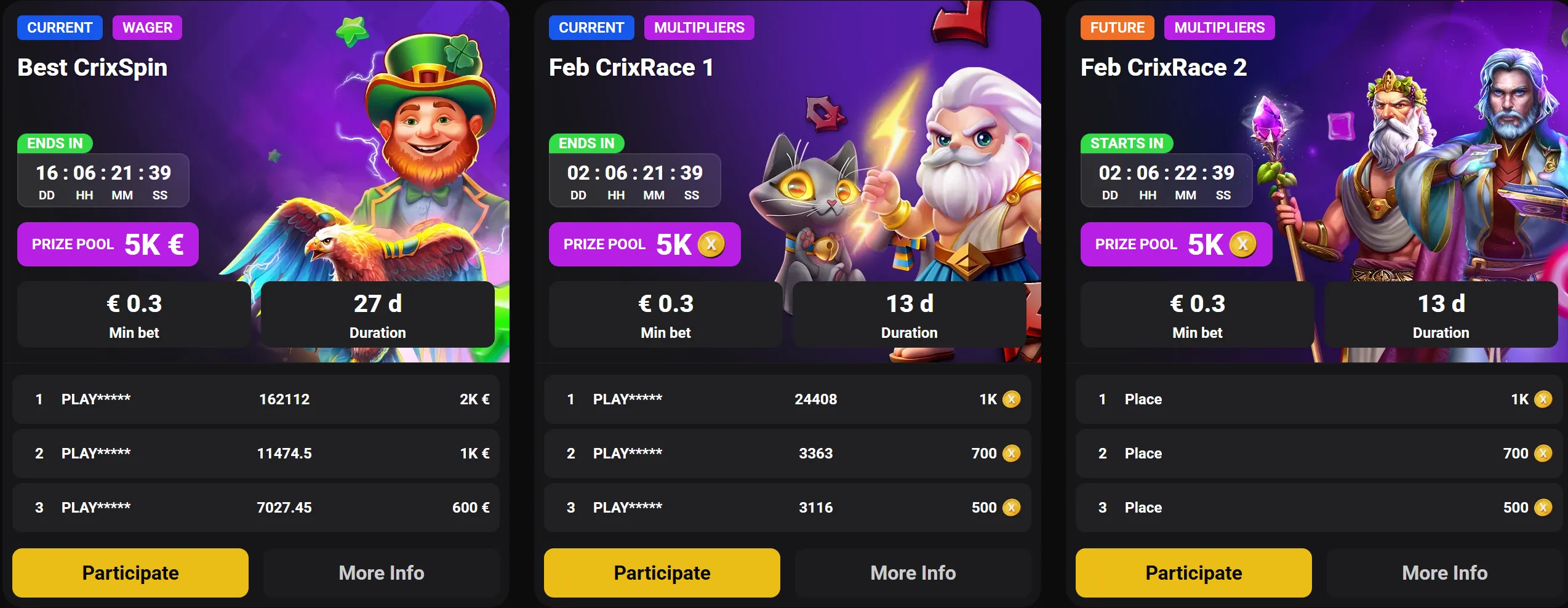 CrixCasino toernooien